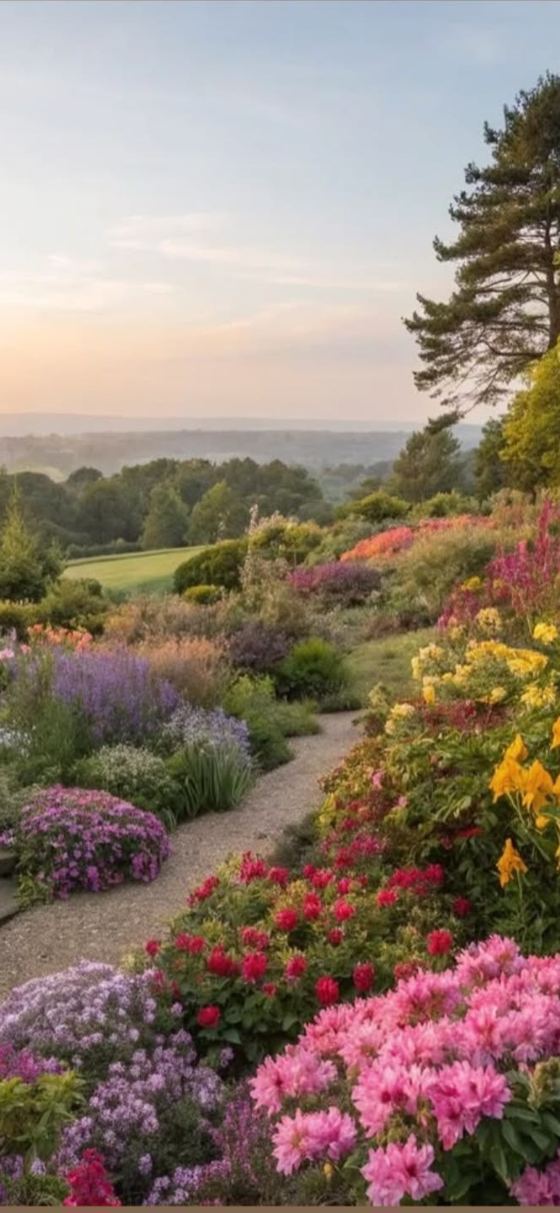 Flower garden at sunset